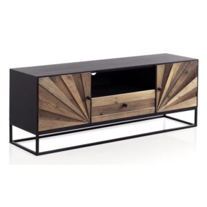MUEBLE TV MADERA LAMINADA 2 PUERTAS Y 1 CAJON CON PIE METALICO -  Gabar