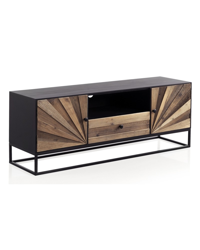 MUEBLE TV MADERA LAMINADA 2 PUERTAS Y 1 CAJON CON PIE METALICO - Gabar