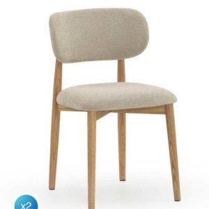 PACK 2 SILLAS MADERA DE ROBLE NATURAL TAPIZADO EN BEIG  Gabar