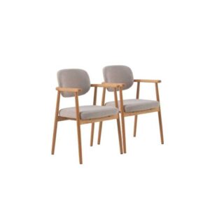 PACK 2 SILLONES MADERA DE ROBLE NATURAL TAPIZADO EN BEIGE  Gabar