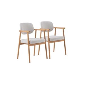PACK 2 SILLONES MADERA DE ROBLE NATURAL TAPIZADO EN BLANCO  Gabar