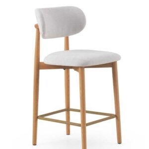 PACK 2 TABURETES CON RESPALDO DE MADERA DE ROBLE NATURAL TAPIZAD