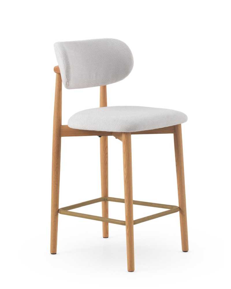 PACK 2 TABURETES CON RESPALDO DE MADERA DE ROBLE NATURAL TAPIZAD