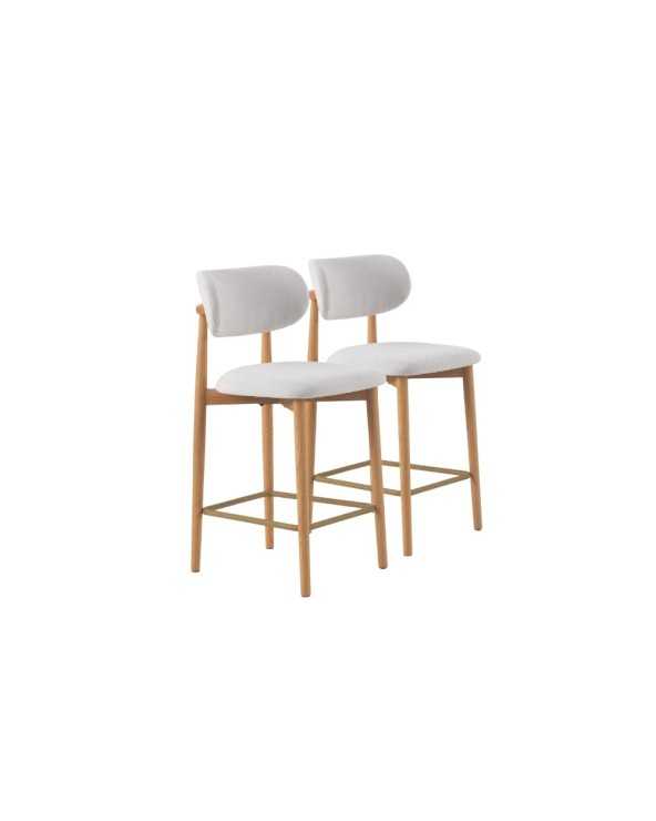 PACK 2 TABURETES CON RESPALDO DE MADERA DE ROBLE NATURAL TAPIZAD - Imagen 2