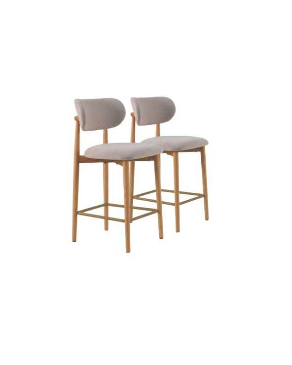 PACK 2 TABURETES CON RESPALDO DE MADERA DE ROBLE NATURAL TAPIZAD - Imagen 2