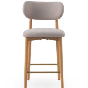 PACK 2 TABURETES CON RESPALDO DE MADERA DE ROBLE NATURAL TAPIZAD