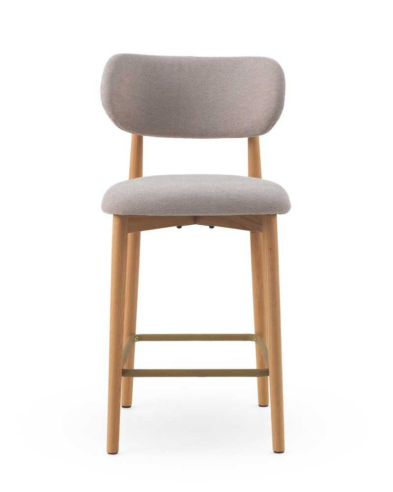 PACK 2 TABURETES CON RESPALDO DE MADERA DE ROBLE NATURAL TAPIZAD