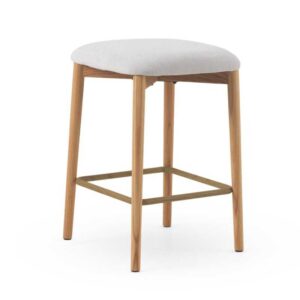 PACK 2 TABURETES DE MADERA DE ROBLE NATURAL TAPIZADO EN BLANCO