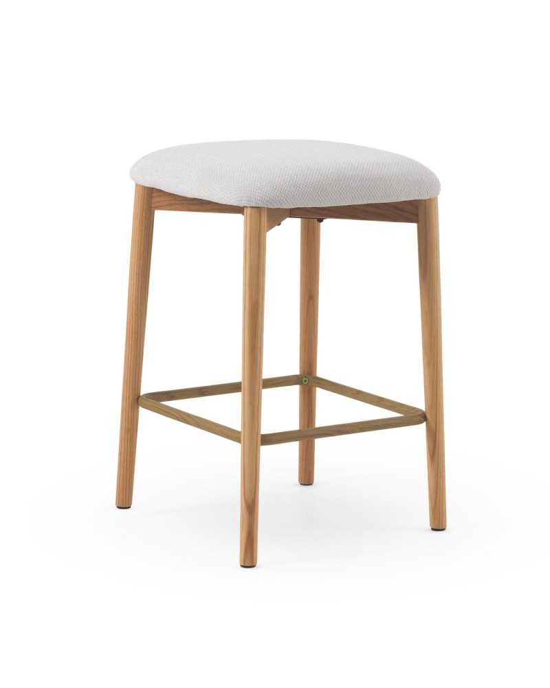 PACK 2 TABURETES DE MADERA DE ROBLE NATURAL TAPIZADO EN BLANCO