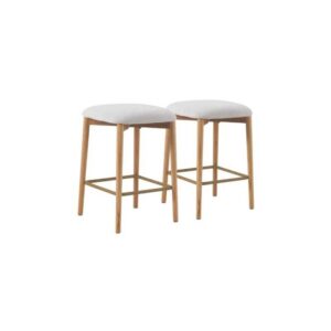 PACK 2 TABURETES DE MADERA DE ROBLE NATURAL TAPIZADO EN BLANCO Gabar