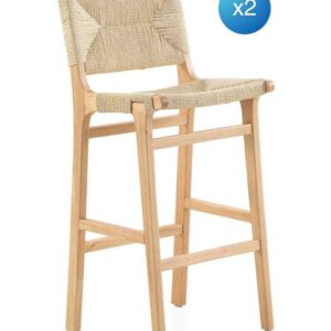 PACK 2 TABURETES MADERA DE HEVEA CON ASIENTO Y RESPALDO TRENZADO Gabar