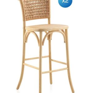 PACK 2 TABURETES MADERA DE OLMO CON ASIENTO Y RESPALDO TRENZADO Gabar