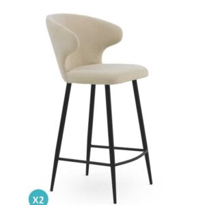 PACK 2 TABURETES TAPIZADOS COLOR BEIG PATAS METALICAS NEGRAS Gabar