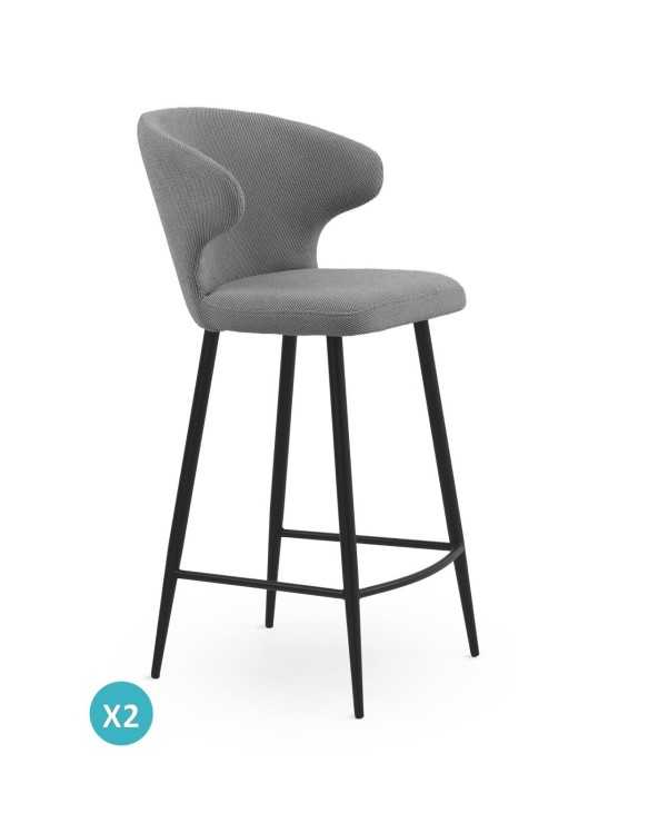 PACK 2 TABURETES TAPIZADOS COLOR CAFE PATAS METALICAS NEGRAS - Imagen 2