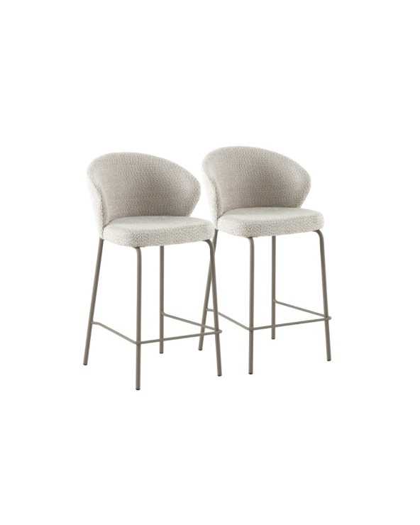 PACK 2 TABURETES TAPIZADOS EN CHENILLA CREMA CON PATAS METALICAS - Imagen 2