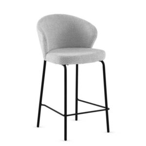 PACK 2 TABURETES TAPIZADOS EN CHENILLA GRIS CLARO CON PATAS META