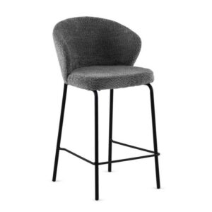 PACK 2 TABURETES TAPIZADOS EN CHENILLA GRIS OSCURO CON PATAS MET