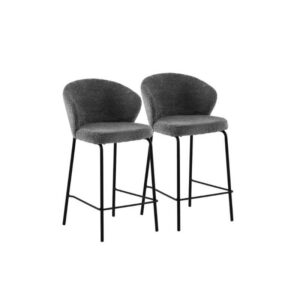 PACK 2 TABURETES TAPIZADOS EN CHENILLA GRIS OSCURO CON PATAS MET Gabar