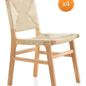 PACK 4 SILLAS MADERA DE HEVEA CON ASIENTO Y RESPALDO TRENZADO  Gabar