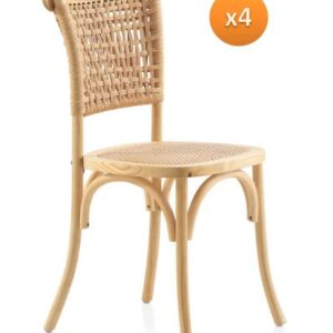PACK 4 SILLAS MADERA DE OLMO CON ASIENTO Y RESPALDO TRENZADO  Gabar