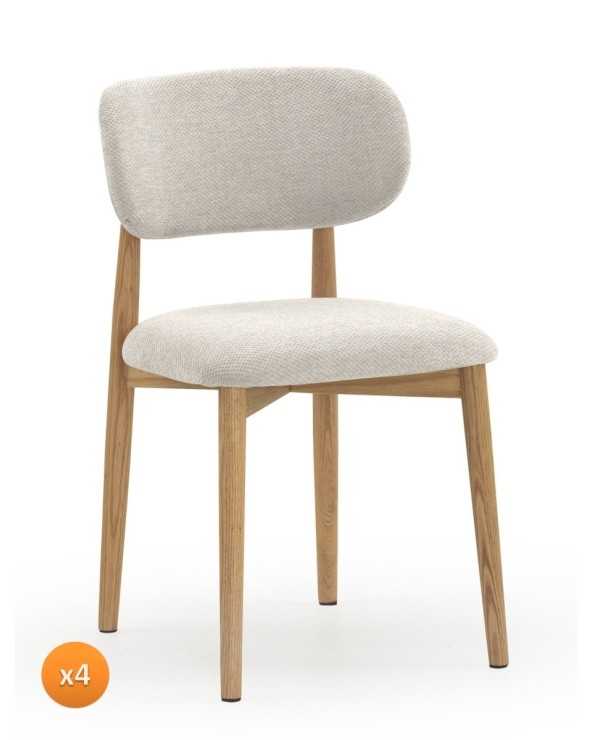 PACK 4 SILLAS MADERA DE ROBLE NATURAL TAPIZADO EN BLANCO - Imagen 2
