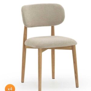 PACK 4 SILLAS MADERA DE ROBLE NATURAL TAPIZADO EN BEIG  Gabar