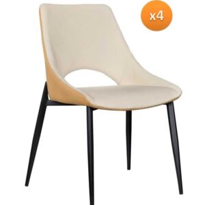 PACK 4 SILLAS TAPIZADAS BICOLOR BEIG/MOSTAZA PATAS METALICAS NEG  Gabar