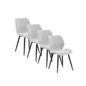 PACK 4 SILLAS TAPIZADAS CHENILLA HUESO CON PATAS METALICAS NEGRA Gabar