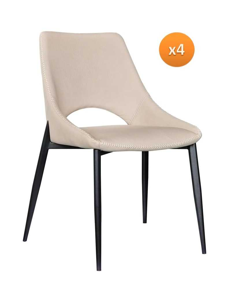 PACK 4 SILLAS TAPIZADAS COLOR CARAMELO PATAS METALICAS NEGRAS Gabar