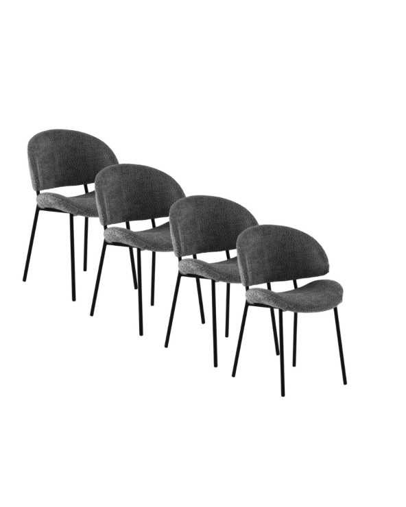 PACK 4 SILLAS TAPIZADAS EN CHENILLA GRIS OSCURO CON PATAS METALI - Imagen 2