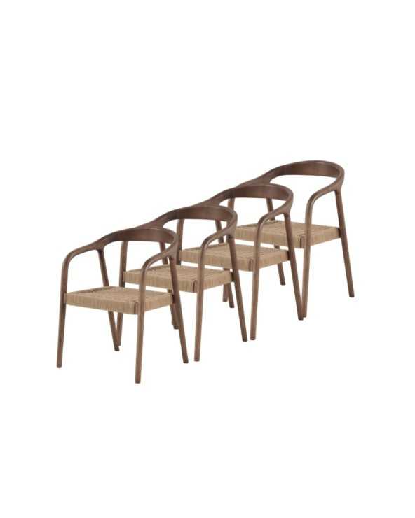 PACK 4 SILLONES MADERA DE FRESNO COLOR NOGAL CON ASIENTO TRENZAD - Imagen 2