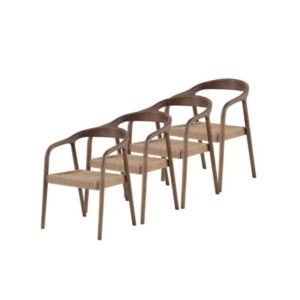 PACK 4 SILLONES MADERA DE FRESNO COLOR NOGAL CON ASIENTO TRENZAD  Gabar