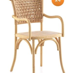 PACK 4 SILLONES MADERA DE OLMO CON ASIENTO Y RESPALDO TRENZADO  Gabar