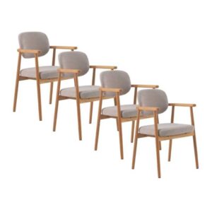 PACK 4 SILLONES MADERA DE ROBLE NATURAL TAPIZADO EN BEIGE  Gabar