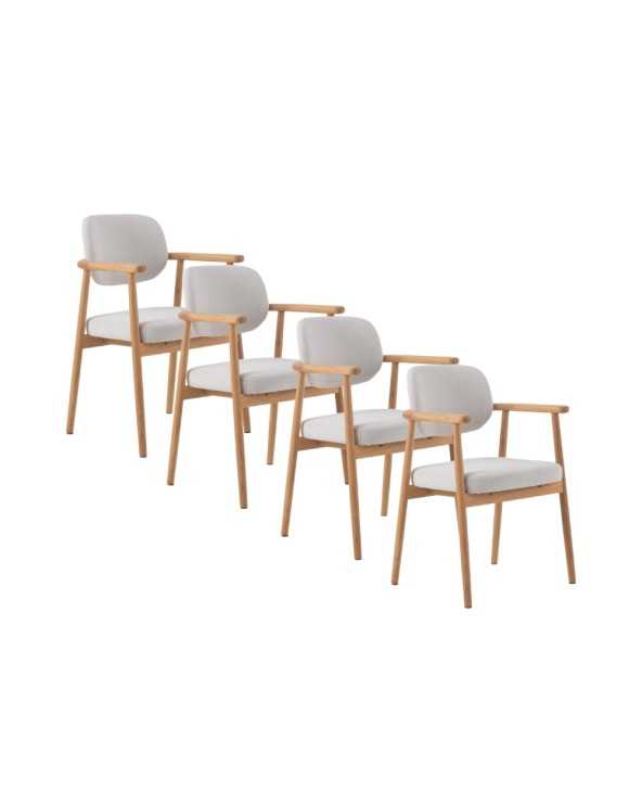 PACK 4 SILLONES MADERA DE ROBLE NATURAL TAPIZADO EN BLANCO - Imagen 2