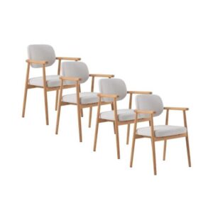 PACK 4 SILLONES MADERA DE ROBLE NATURAL TAPIZADO EN BLANCO  Gabar