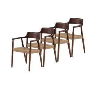 PACK 4 SILLONES MADERA DE TOON COLOR NOGAL CON ASIENTO TRENZADO  Gabar