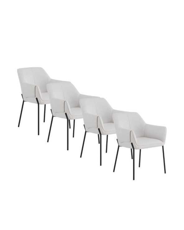 PACK DE 4 SILLONES TAPIZADOS EN CHENILLA COLOR CREMA Y PATAS DE - Imagen 2