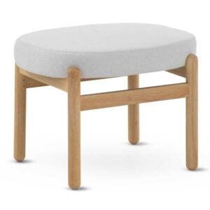 PUF TAPIZADO EN BOUCLE BLANCO CON ESTRUCTURA Y PATAS EN MADERA P  Gabar