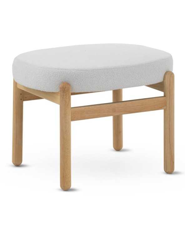 PUF TAPIZADO EN BOUCLE BLANCO CON ESTRUCTURA Y PATAS EN MADERA P - Imagen 2
