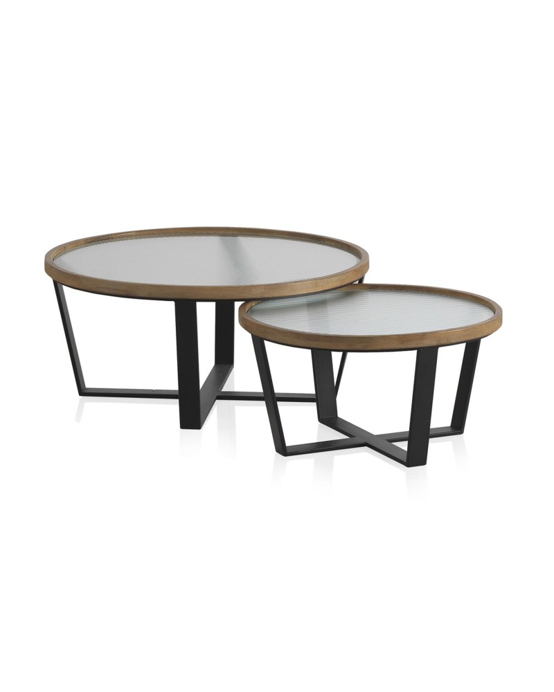 SET 2 MESAS CENTRO REDONDAS CON CRISTAL Gabar