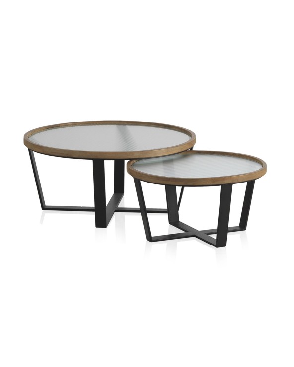 SET 2 MESAS CENTRO REDONDAS CON CRISTAL - Imagen 2