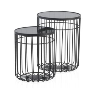 SET2  MESAS AUXILIARES METAL CON CRISTAL  Gabar