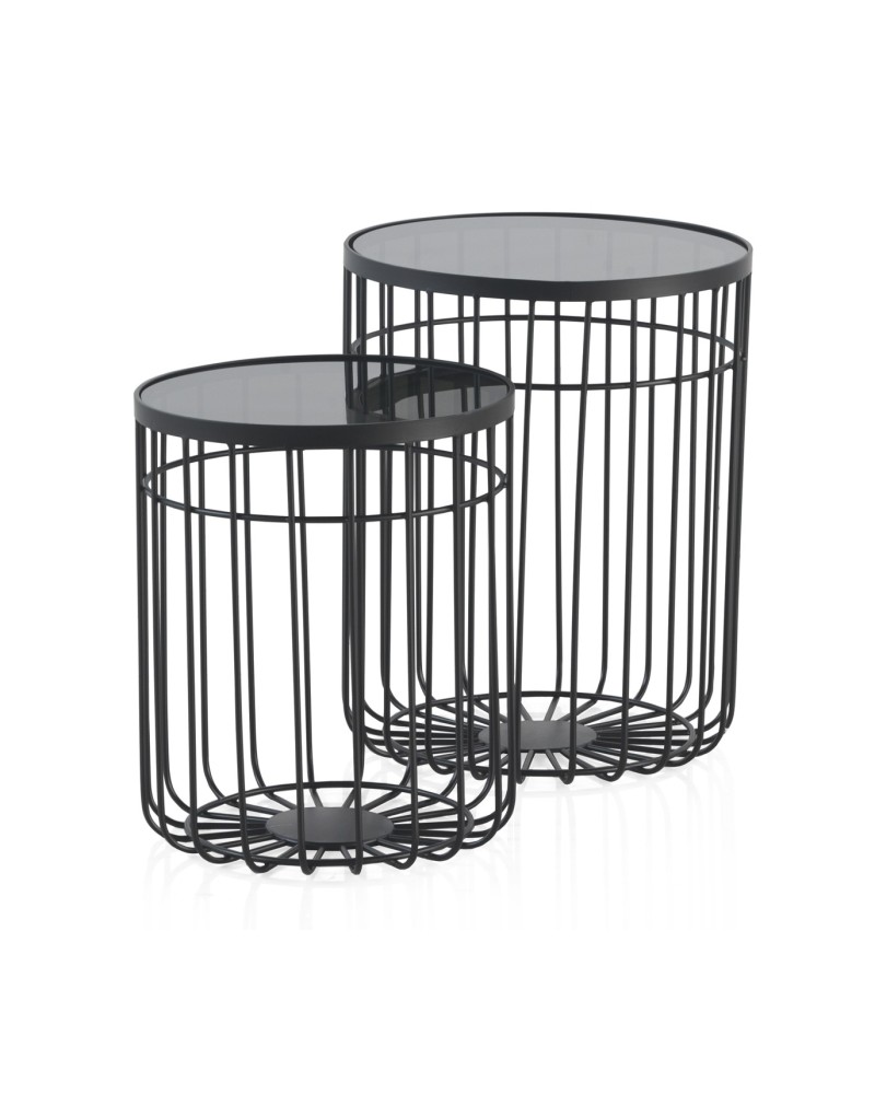 SET2 MESAS AUXILIARES METAL CON CRISTAL Gabar