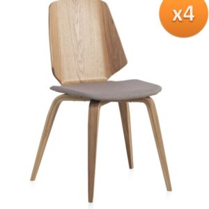 PACK 4 SILLAS MADERA CONTRACHAPADO ROBLE TAPIZADA Gabar
