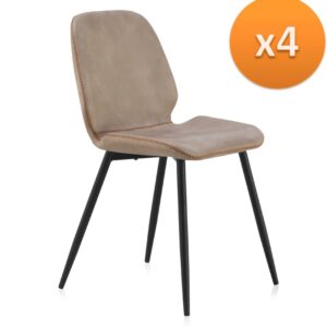 PACK 4 SILLAS TAPIZADAS BEIGE PATAS METALICAS NEGRAS Gabar