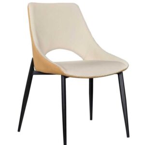 SILLA TAPIZADA BICOLOR BEIG/MOSTAZA PATAS METALICAS NEGRAS  Gabar