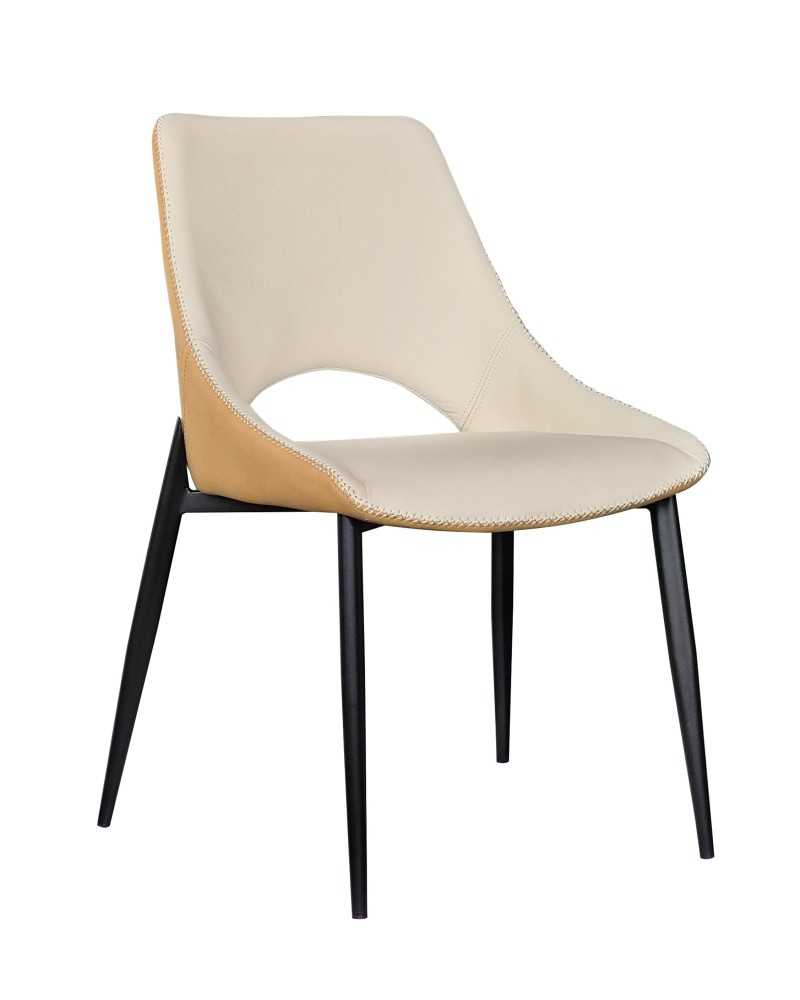 SILLA TAPIZADA BICOLOR BEIG/MOSTAZA PATAS METALICAS NEGRAS Gabar