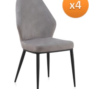 PACK 4 SILLAS TAPIZADAS GRIS CLARO PATAS METALICAS NEGRAS - (P30  Gabar