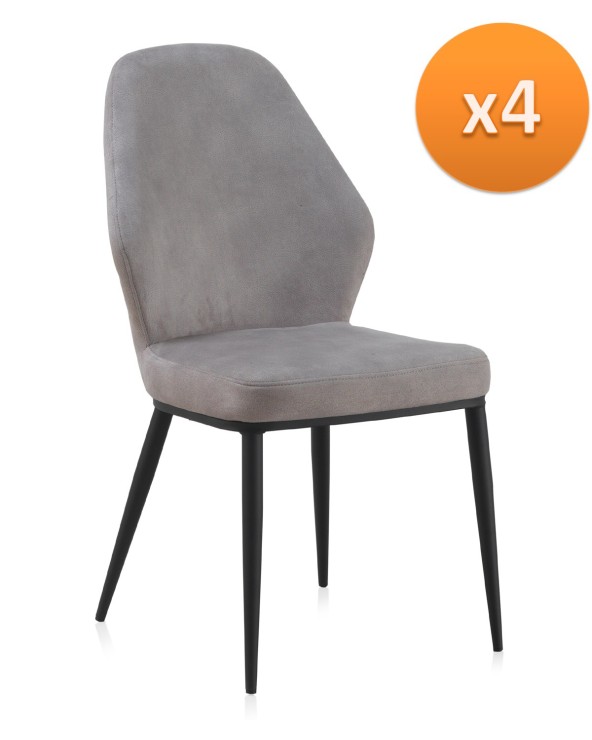 PACK 4 SILLAS TAPIZADAS GRIS CLARO PATAS METALICAS NEGRAS - (P30 - Imagen 2